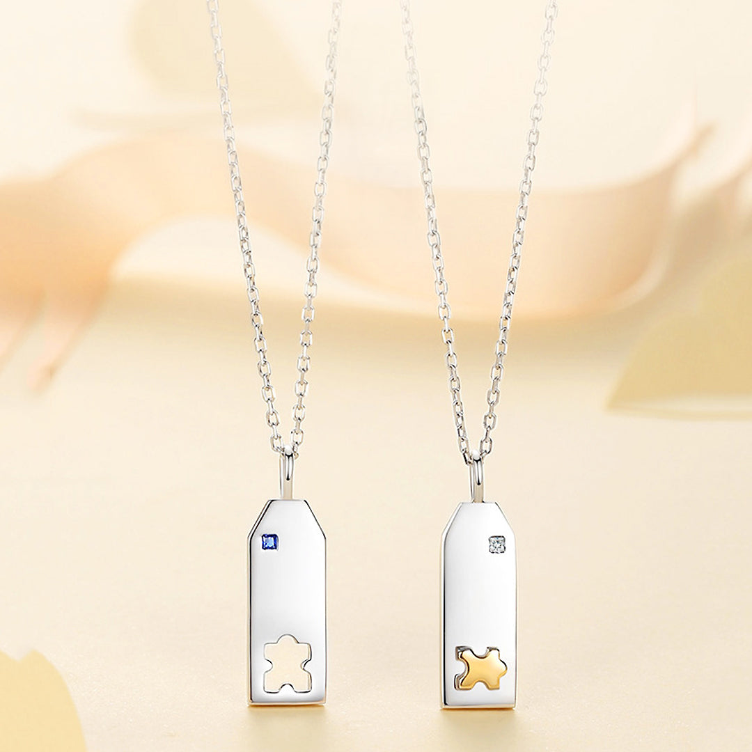 Puzzle Piece Hearts Couple Necklaces