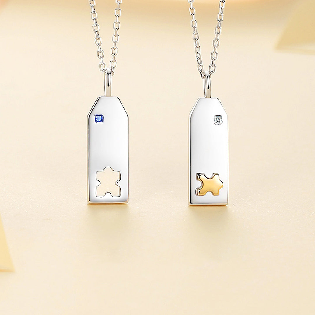 Puzzle Piece Hearts Couple Necklaces