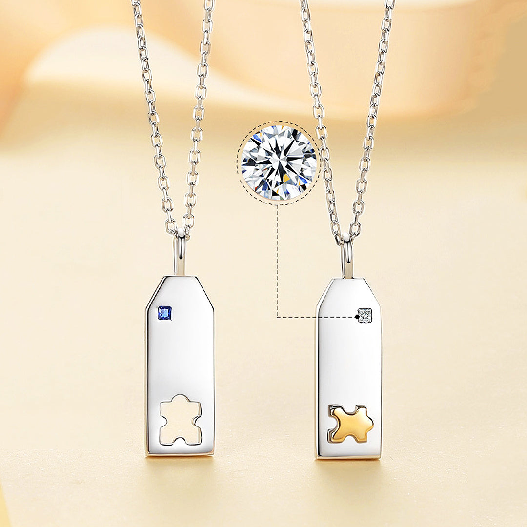 Puzzle Piece Hearts Couple Necklaces